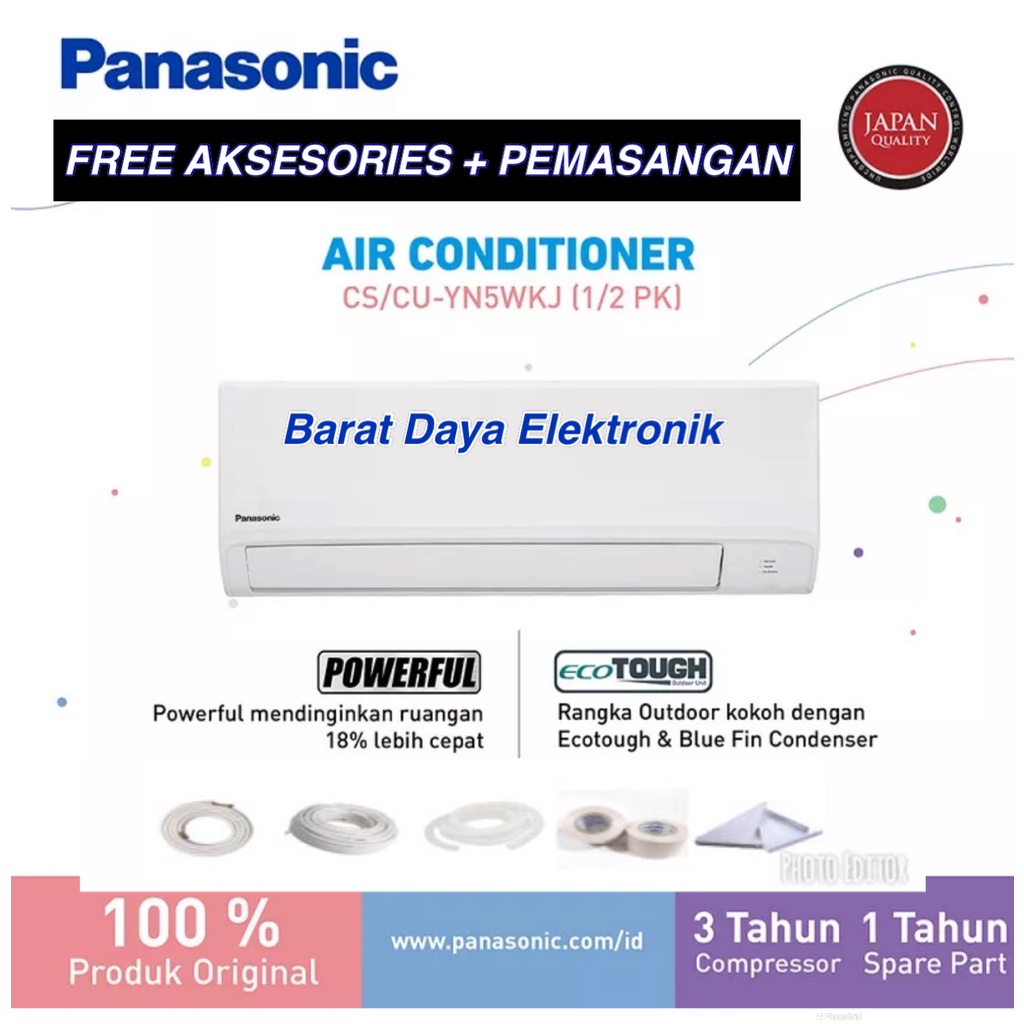 AC PANASONIC AC Standard 1/2 PK YN5WKJ THAILAND + PASANG DAN AKSESORIS