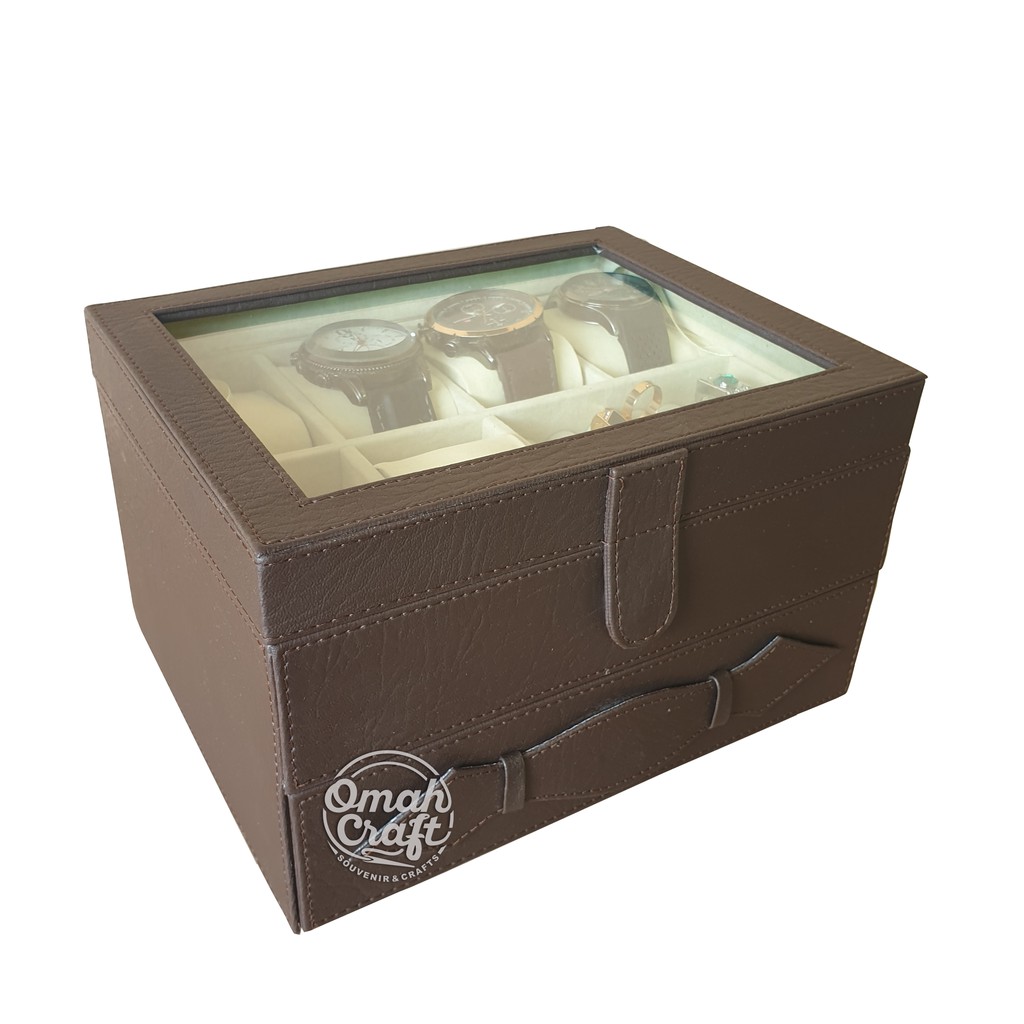 SIZE JUMBO - Box Jam Tangan isi 4 + Tempat Perhiasan dan Aksesoris / Jewelry Box COKELAT CREM