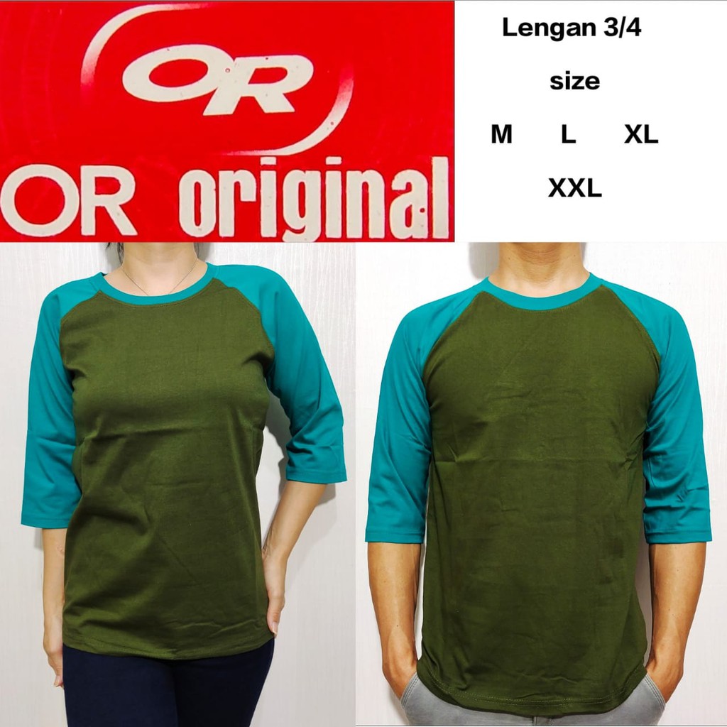 Kaos raglan polos hijau army lengan tosca 3/4 M L XL XXL