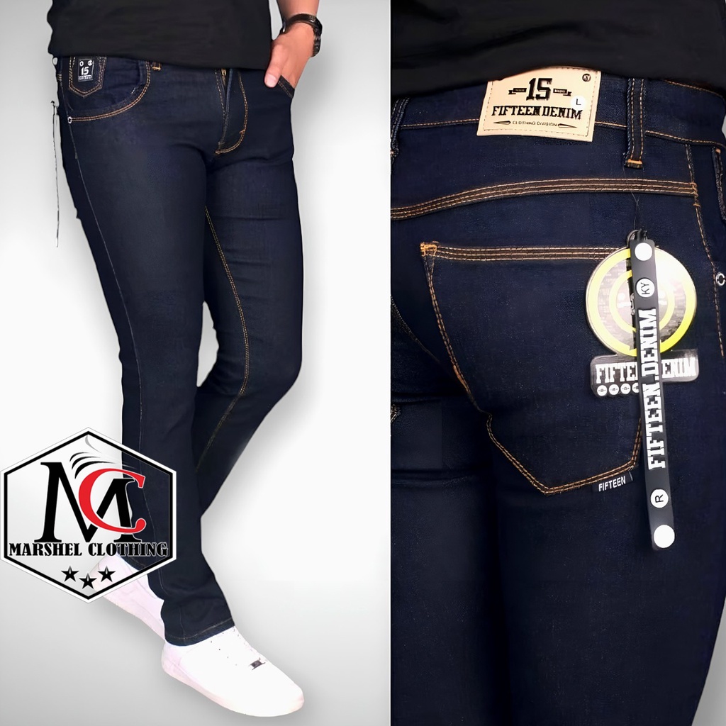 RCL - Celana Jeans Pensil Skinny Slimfit Biru Muda Cowok Pria S.M.L.XL 27 s/d 34 / Celana Jeans Pria Slim Fit Stretch Hitam Original FIFTEEN DENIM