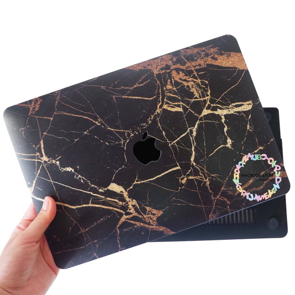 MACBOOK Case DRW MARBLE BLACK-GOLD NEW AIR PRO RETINA 11 12 13 14 15 16 INCH NON /  WITH CD ROOM / TOUCHBAR / TOUCH ID / M1 2020 2021 2022