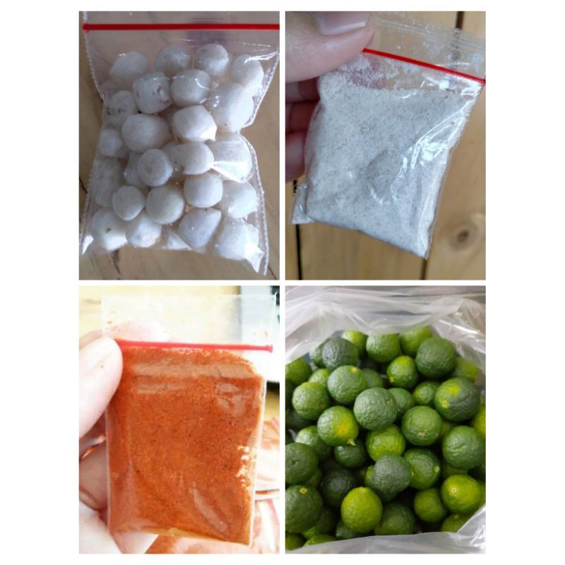 

Bubuk cabe, cabe bubuk, Bumbu Racik Asin, Pilus cikur BASO ACI, Jeruk Limau, Bawang Goreng