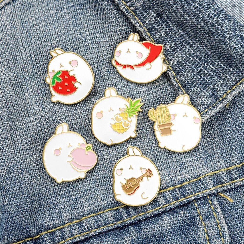 Lily Bros Wanita Kawaii Fruits Cute Peach White Rabbit Kartun Lencana Rabbit Brooch