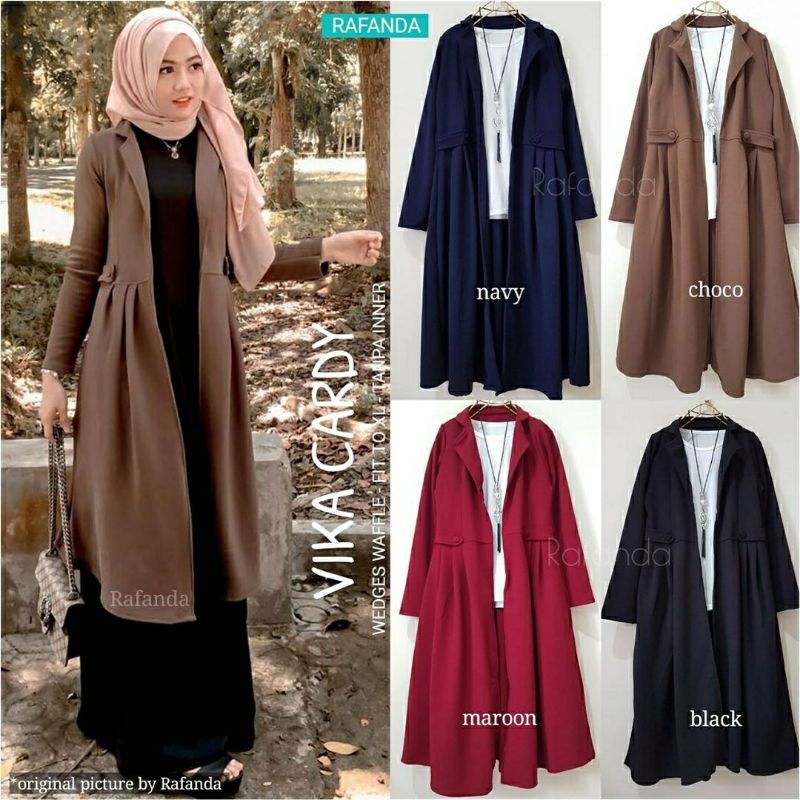 vika cardy cardigan wanita muslim modis bahan wedges waffle fit to XL LD 98-110