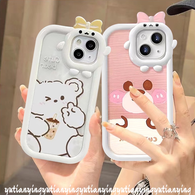 Case Beruang Teh Susu Lucu Oppo A17 A3s A15 A5s A7 A12 A96 A57 A16s A95 A16 A54 A5 A52 A55 A76 A9 A17K A74 Reno 5 4F 5F 4Lite 7 A16K A53 A72 A12E A31 Kartun Little Monster Cover