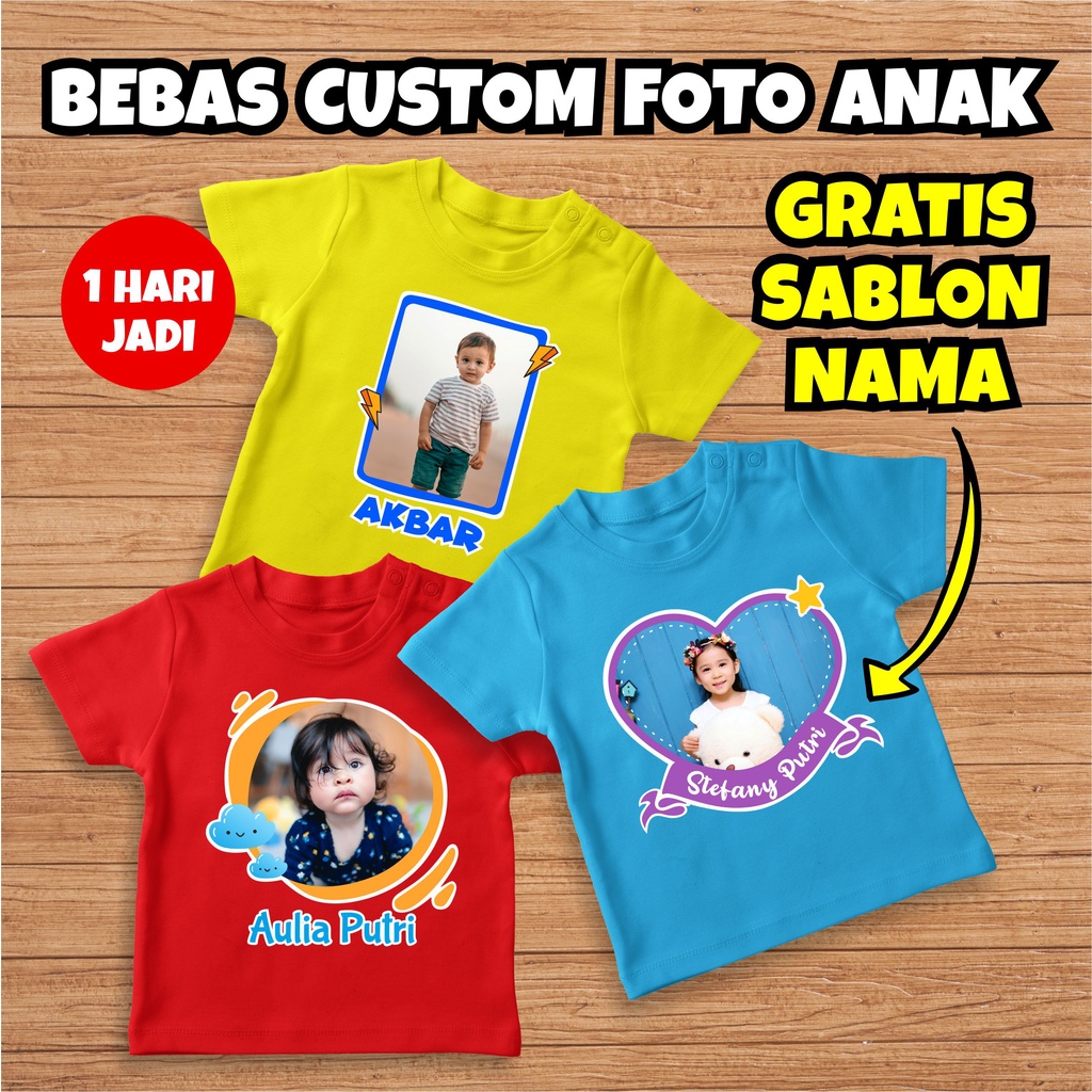 KAOS Anak CUSTOM FOTO Desain Foto Sendiri Custom Couple KAOS CUSTOM ANAK 1-10 tahun