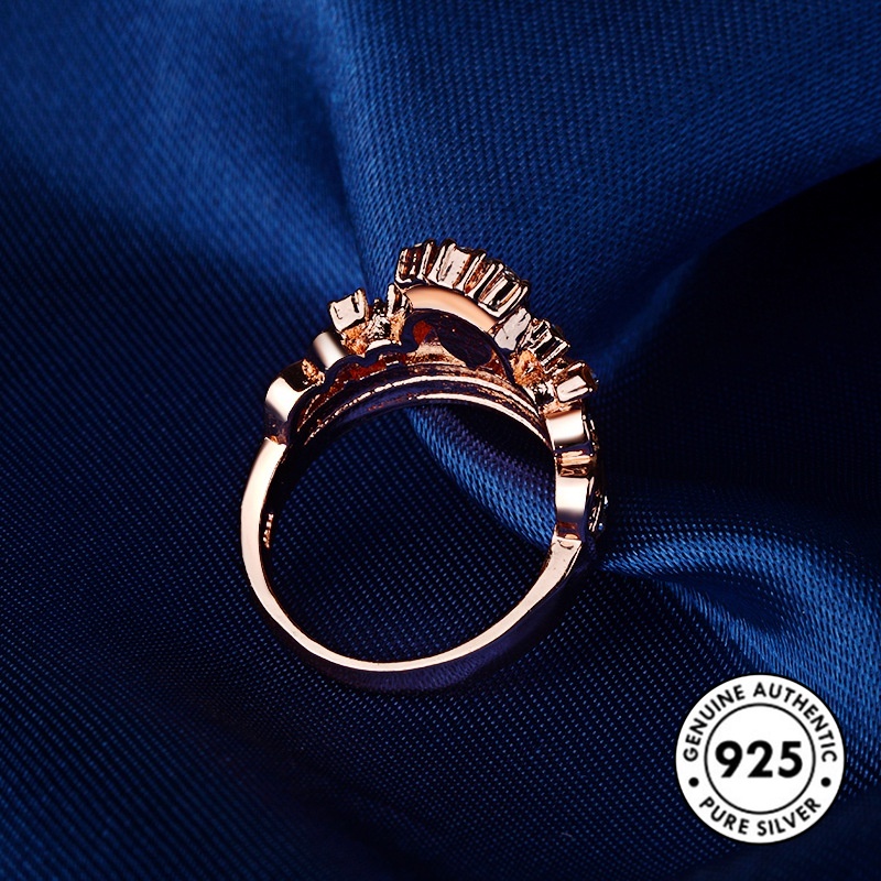 Cincin Bentuk Mahkota Aksen Berlian Bahan S925 Silver Untuk Pasangan