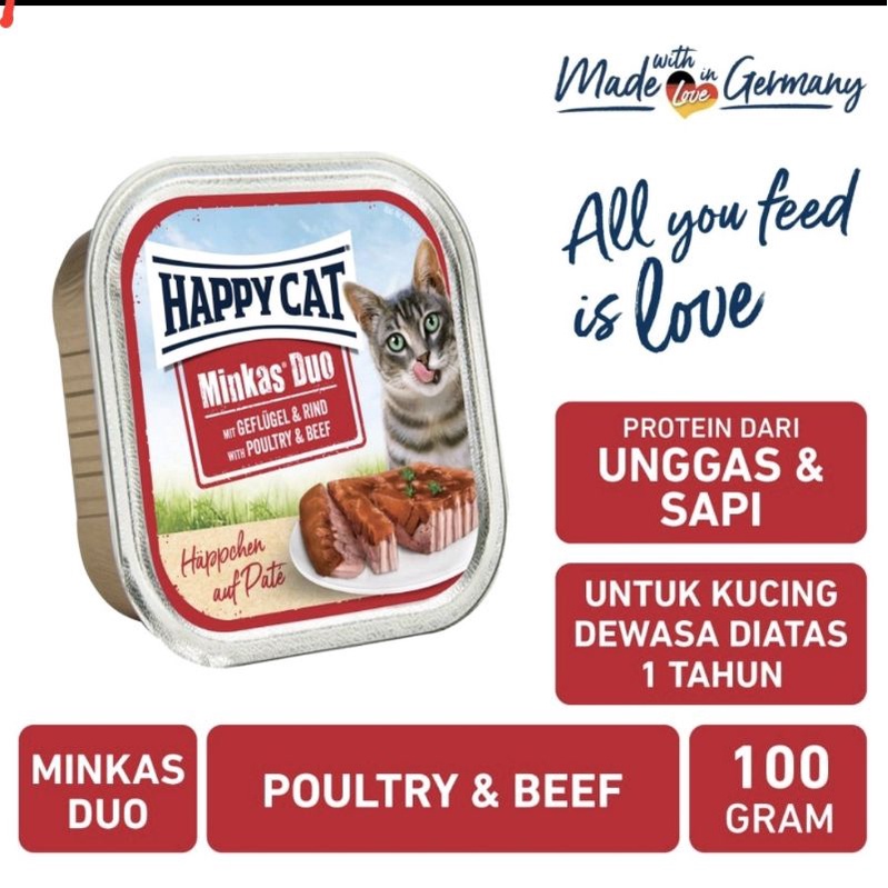 Happy Cat Minkas Duo POULTRY &amp; BEEF 100GR Makanan Kucing Basah (Daging Ayam&amp;Sapi)