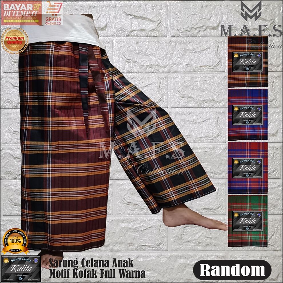 SARUNG CELANA ANAK MOTIF KOTAK FULL WARNA KALIFA 5 -12 Tahun