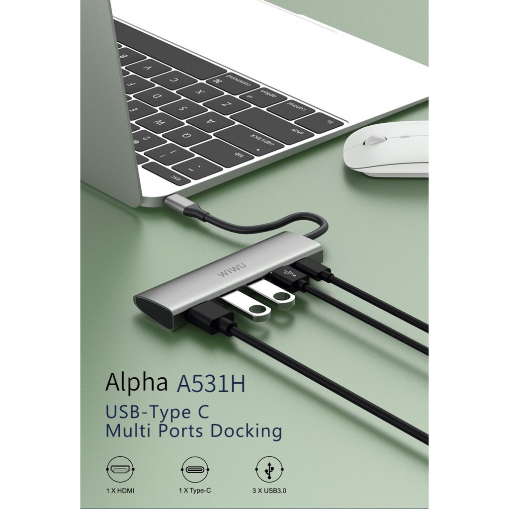 WIWU ALPHA A531H - 5-in-1 USB-C Hub - HDMI - USB3.0 - PD Charging Port