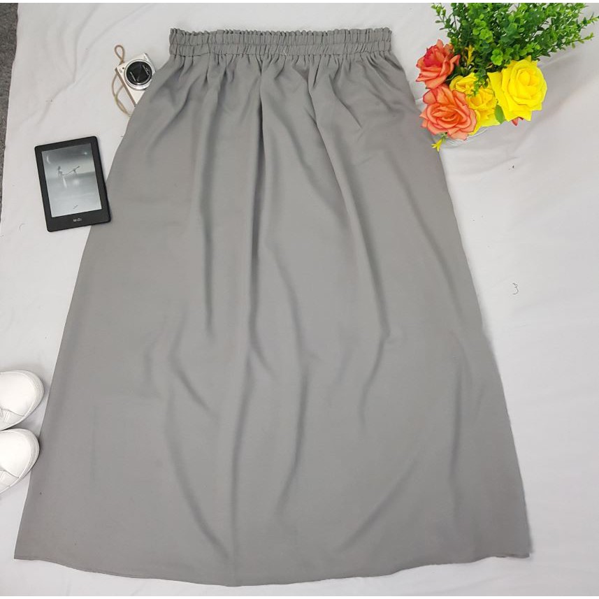 ROK SUPER JUMBO MOSCREPE BIGSIZE - LP 150 CM -  BB 100 KG KEATAS - BISA COD - BUMIL - BAHAN NYAMAN-ABU MUDA