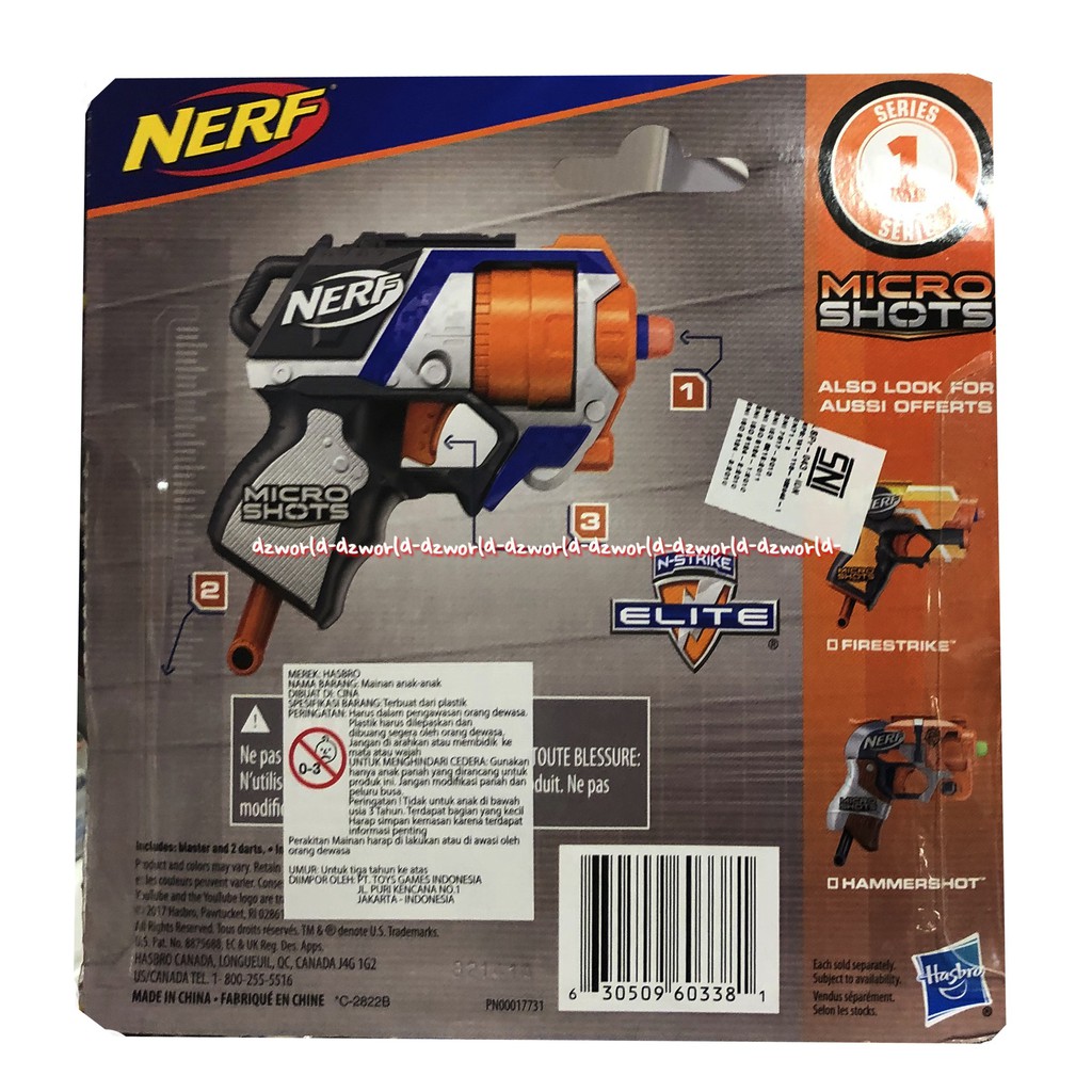 Nerf Micro Shots Strong Arm 1 Series Pistol Mainan Warna Orange Putih