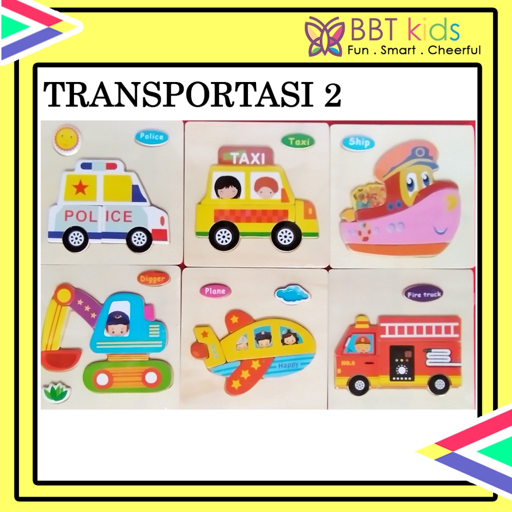 PUZZLE MINI KARAKTER TRASNPORTASI LUCU JIGSAW MAINAN KAYU EDUKASI ANAK MURAH