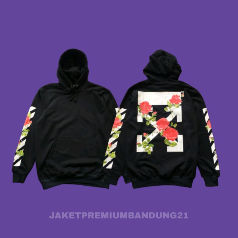 [BISA BAYAR DITEMPAT] PULLOVER HOODIE OFF WHITE ROSE JAKET MIRROR