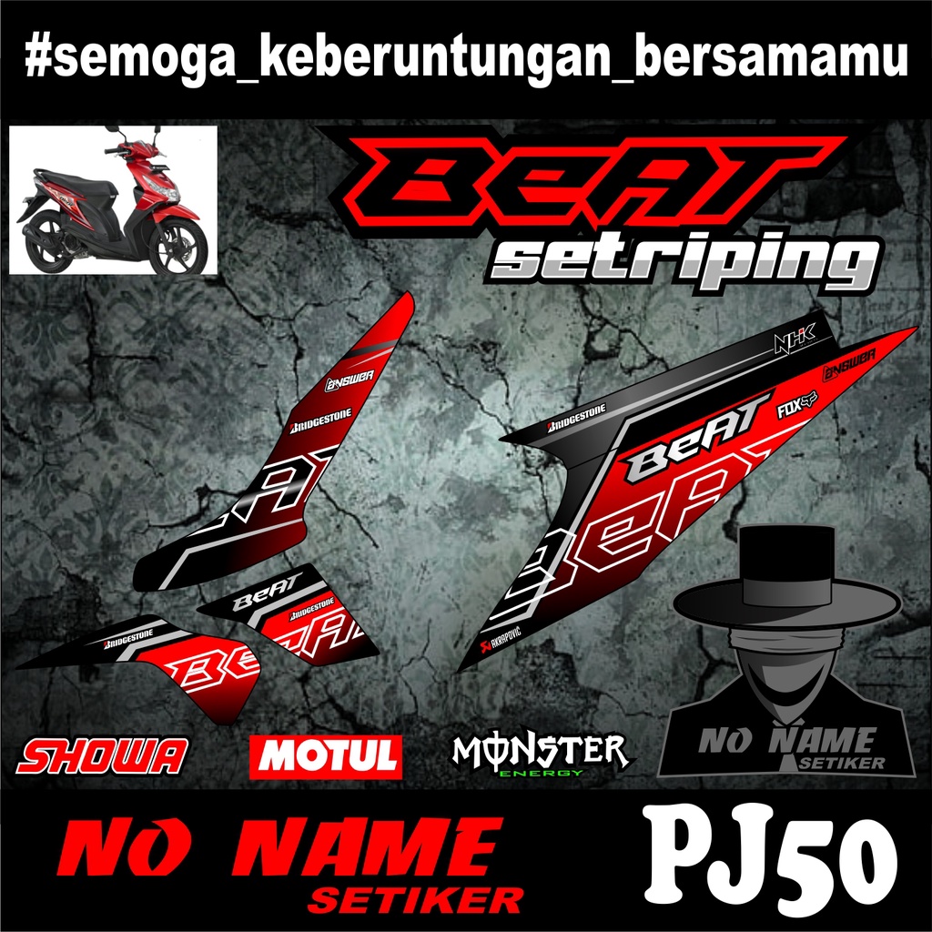 Striping Beat Karbu 2008 2009 2010 2011 2012 (pj50) Variasi Sticker Stiker Skotlet Motor Scotlite List