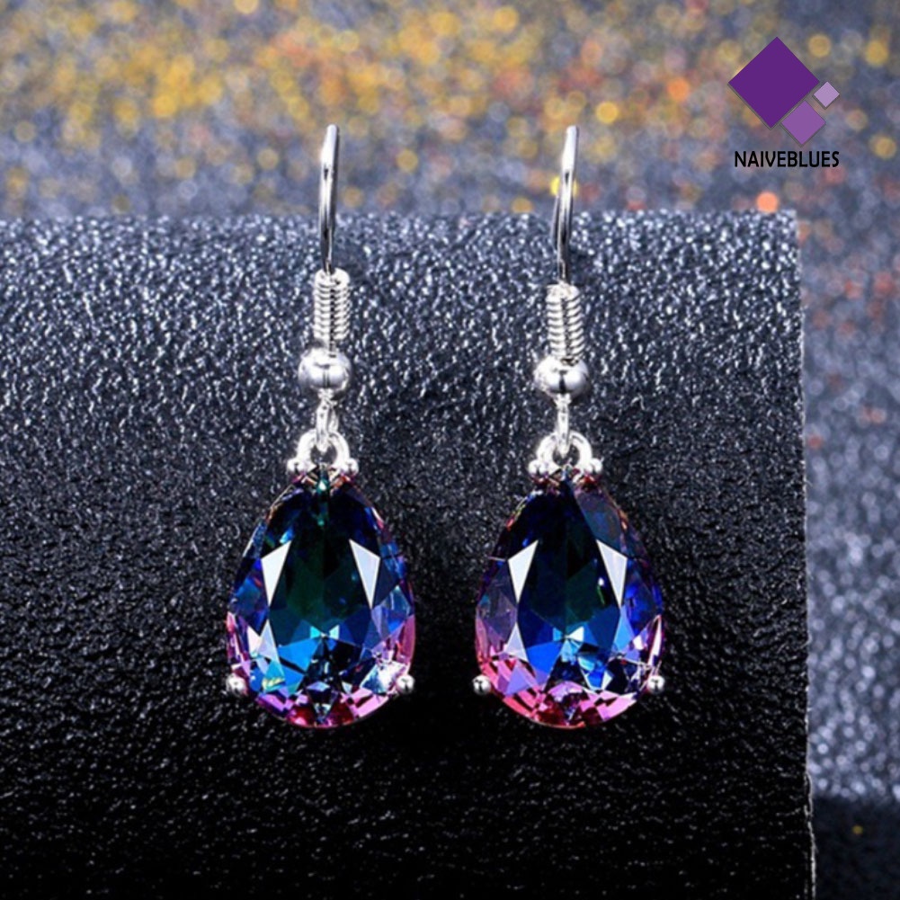 Anting Kait Bentuk Teardrop Cubic Zirconia Warna-Warni Untuk Wanita