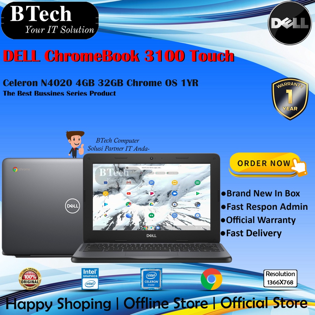 DELL ChromeBook 3100 Touch Celeron N4020 4GB 32GB Chrome OS 1YR