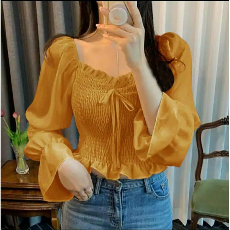 Eshter Blouse Wanita Top Sabrina / Esther Blouse Pakaian Wanita Korea Style Crop