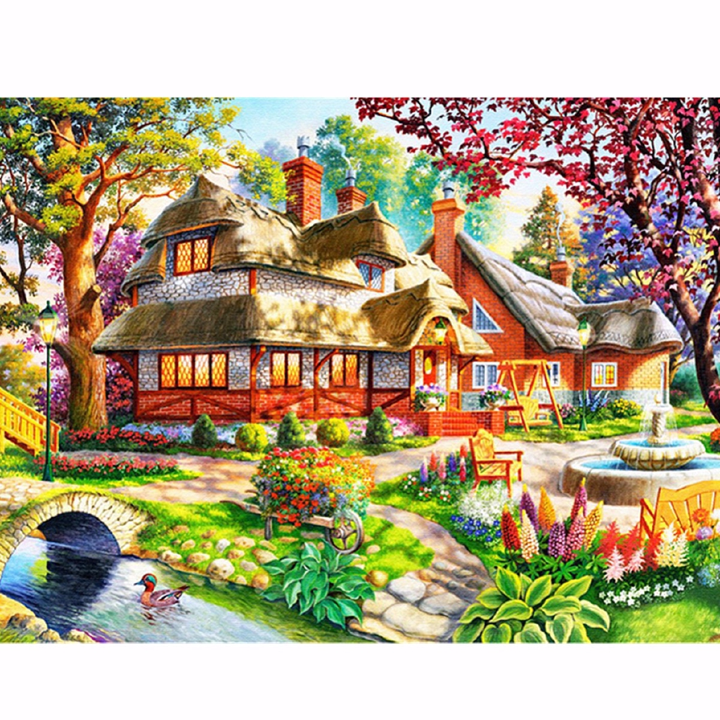 Diy Lukisan Diamond 5d Dengan Gambar Jembatan Sungai Dan Hiasan