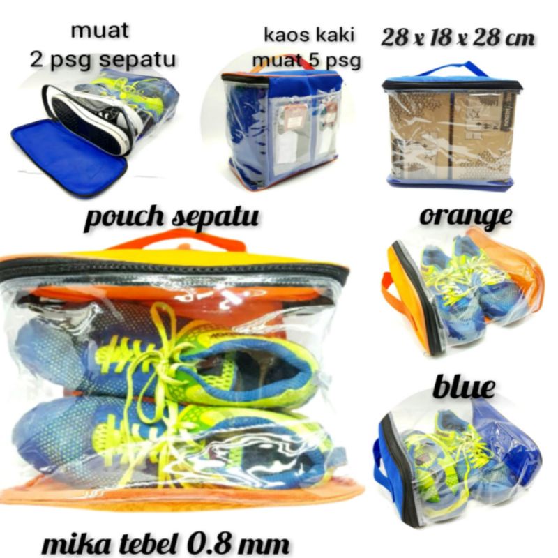 Pouch Mika Sepatu / Tas Sepatu Mika Transparan 2in1 ukuran 2 pasang  sepatu / Tas sepatu