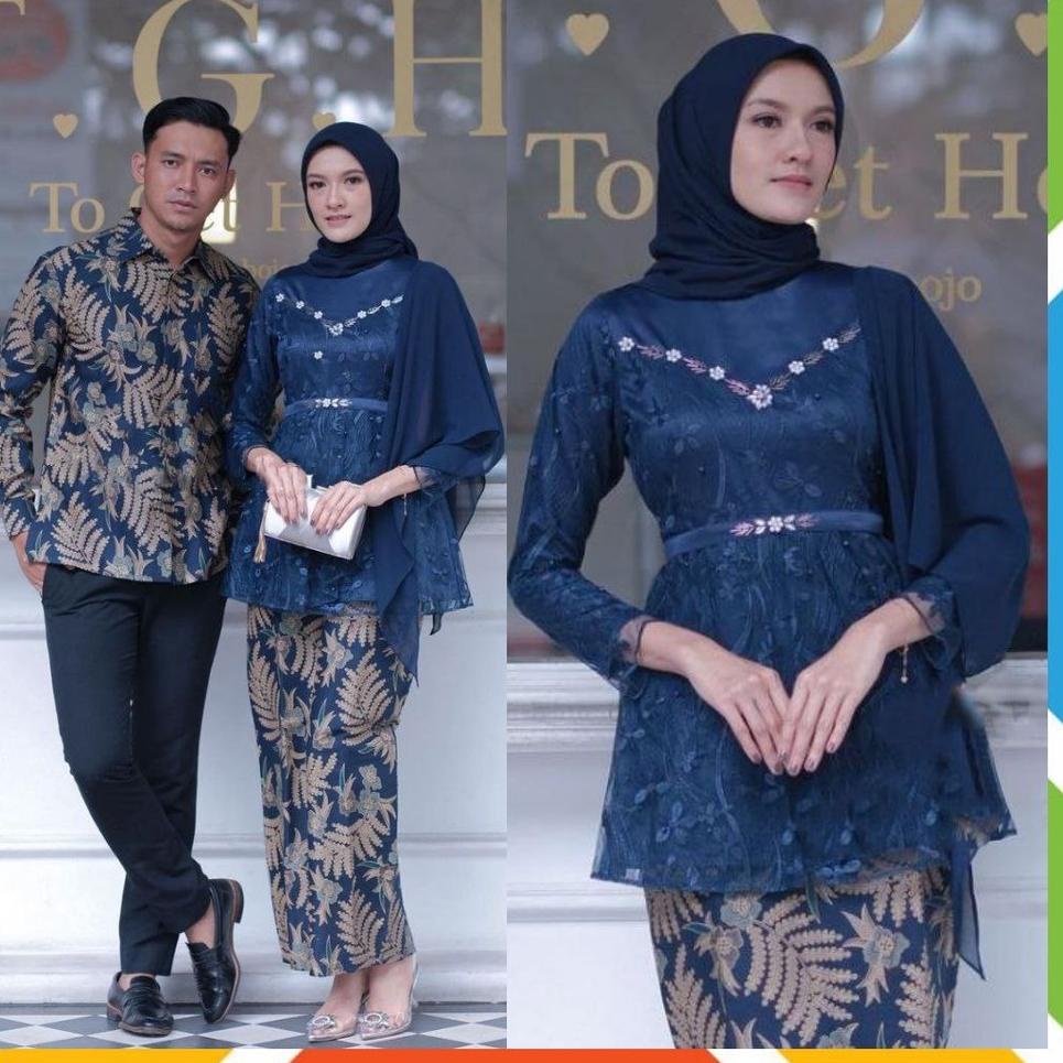 Serbuuuu.. Set Kebaya Couple Kebaya Alyra Warna Navy Kebaya Brukat Wisuda Tunangan Kekinian Terbaru