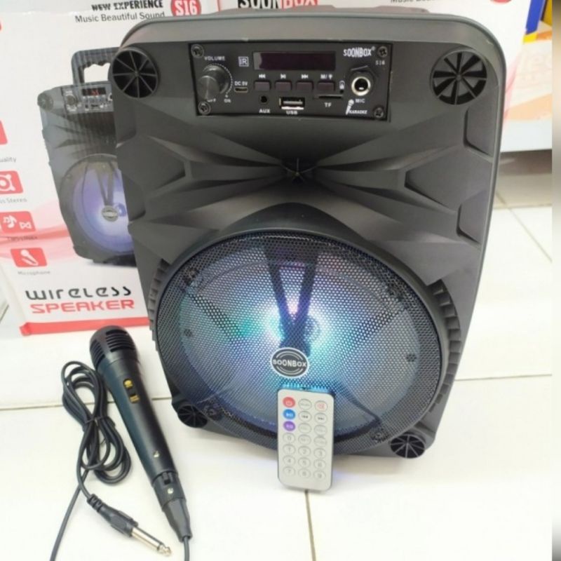 Speaker Bluetooth Wireless Soonbox S-15 + Free Mic Lampu LED GRB Super Bass