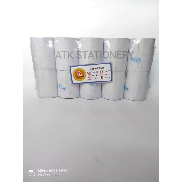 

KERTAS STRUK KASIR TELSTRUK PAPER ROLL MERK INDOPAPER 75mm x 60mm 3PLY