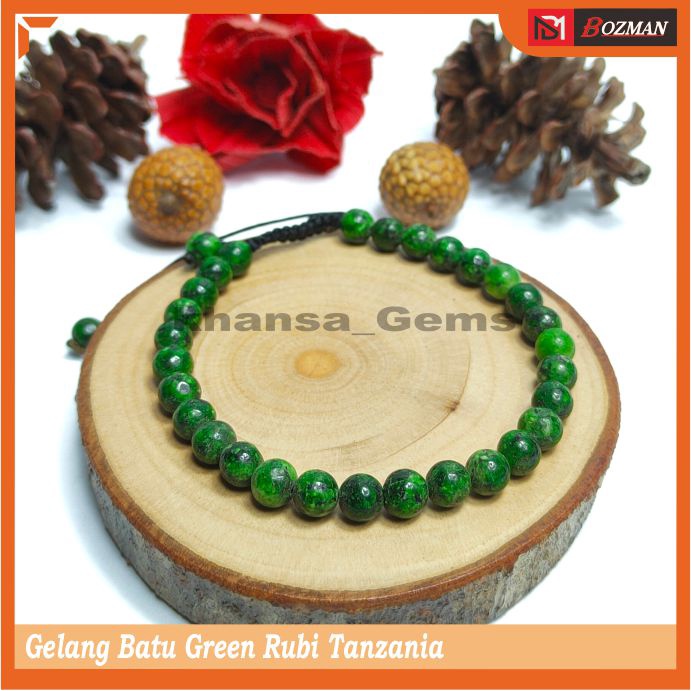 GELANG BATU GREEN RUBI TANZANIA DIM 6 MM MODEL TALI SHAMBALA AKSESORIES PERHIASAN GELANG AKSESORIES FASHION