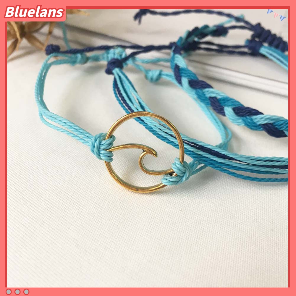 3pcs Gelang Bangle Adjustable Desain Gelombang Laut Untuk Wanita