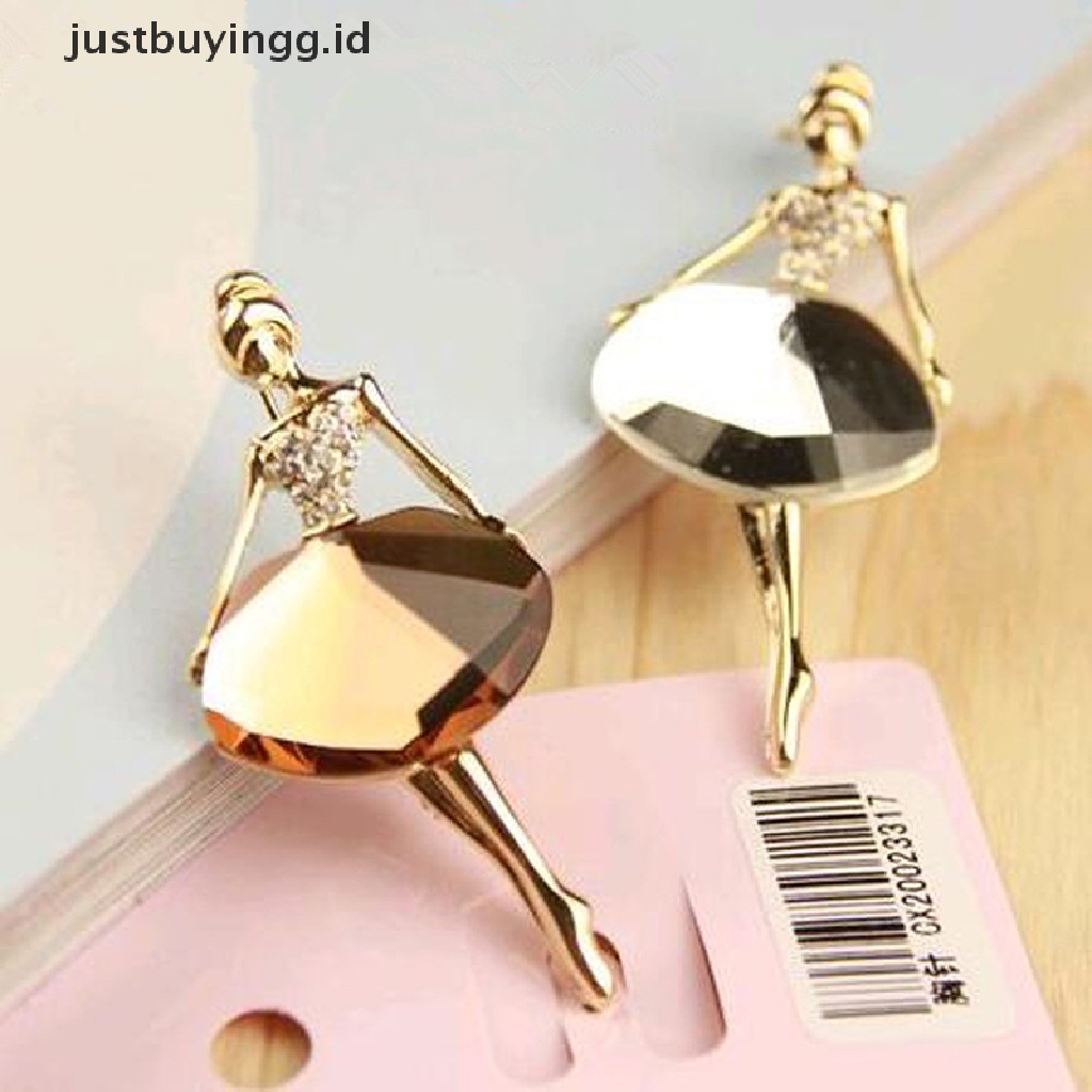 [justbuyingg.id] Fashion Princess Ballerina Brooch Pins Bling Crystal Brooches Ballet Girl Pins ID