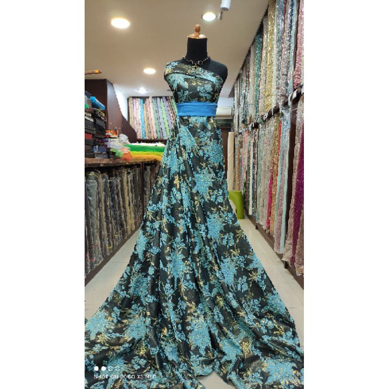 Kain Jacquard Emboss Teal Aqua Dress Bridesmaid