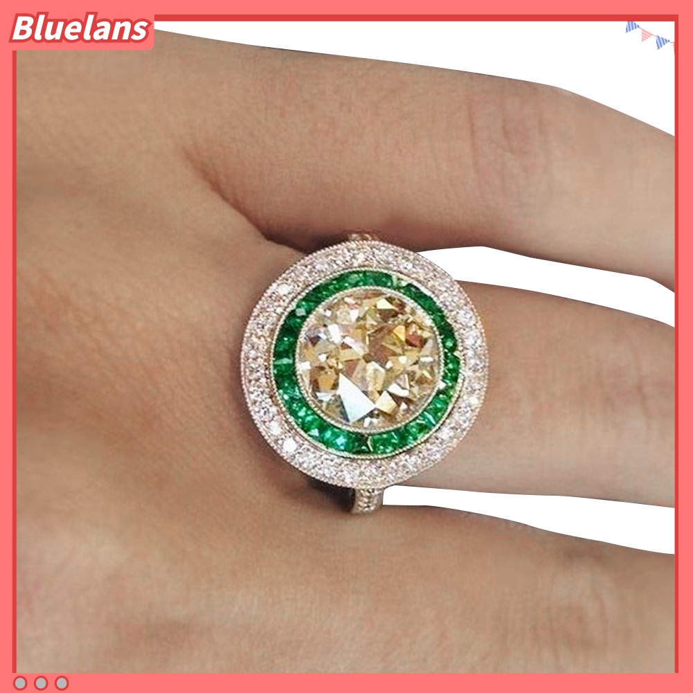 Cincin Jari Cubic Zirconia Bentuk Bulat Besar Warna-Warni Untuk Wanita