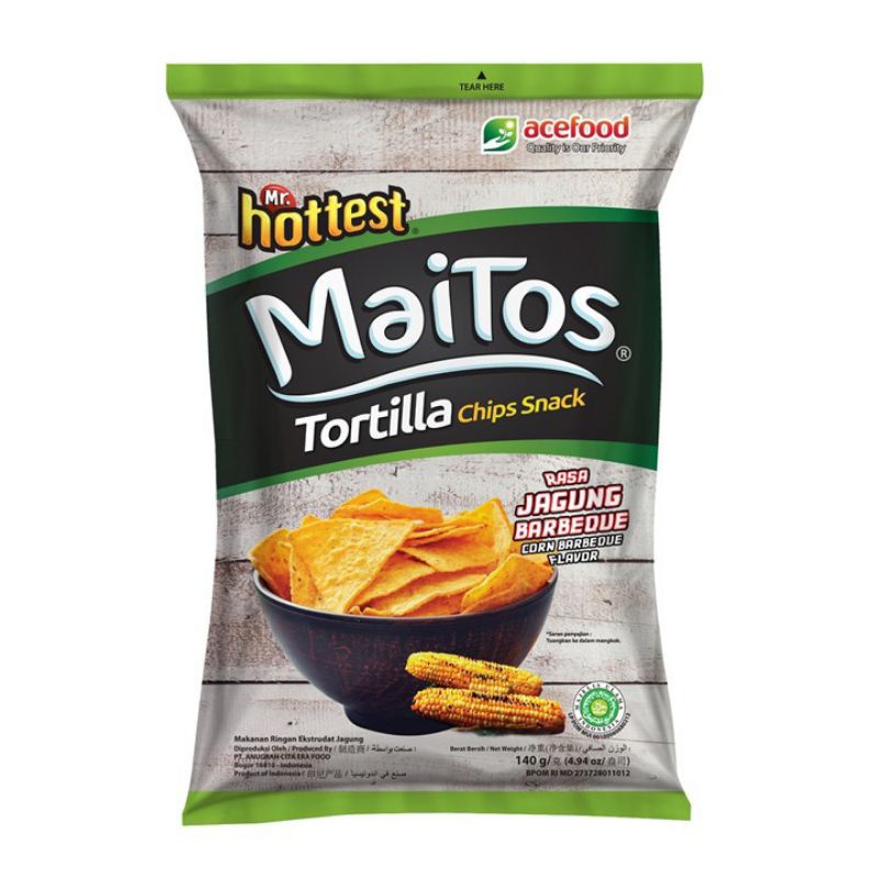 

Mr. Hottest Maitos Tortilla Chips Rasa Jagung BBQ Hijau 140g