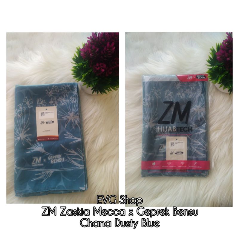 ZM Zaskia Mecca x Geprek Bensu Chana Dusty Blue Hijab Kerudung Segi Empat