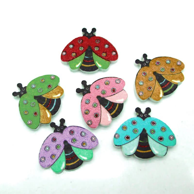 Kancing Kayu Dua Lubang - Fireflies Style (10pcs)