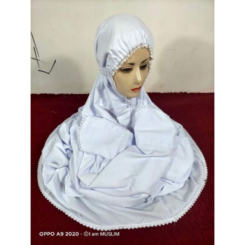 MUKENA LAJURAN POLOS MUKENA PUTIH ADEM