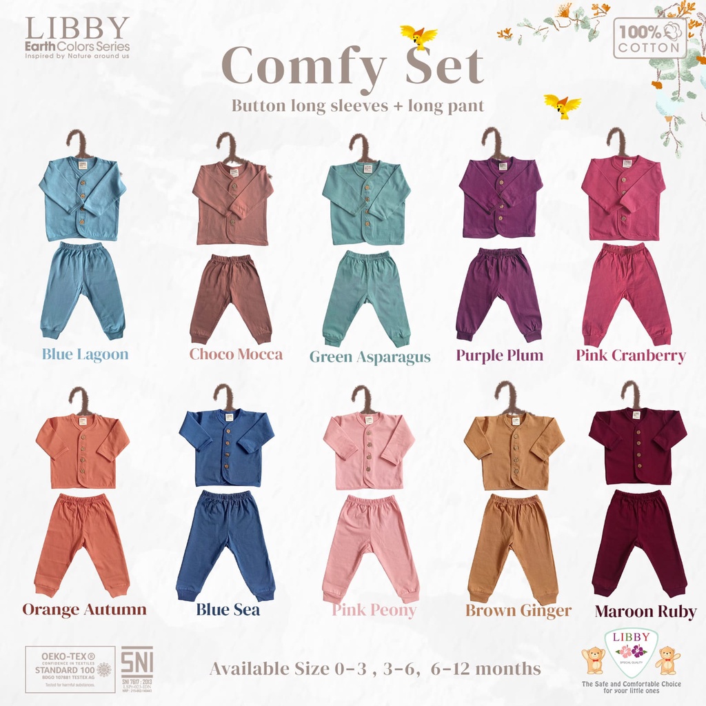Libby Comfy Set Panjang - Setelan Libby Baby Earth Colors Series SNI