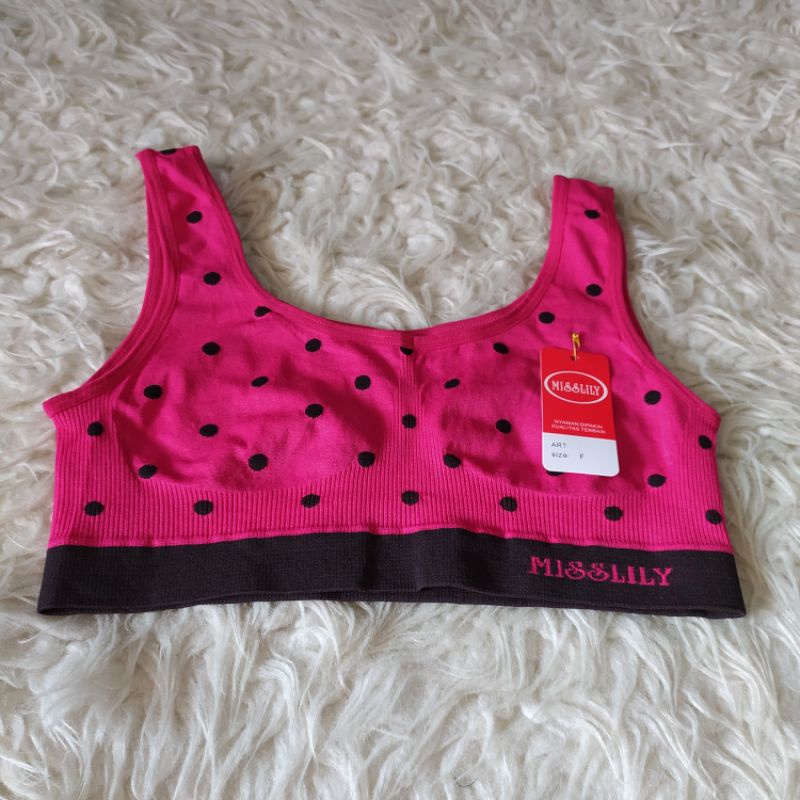 sport bra motif polkadot  bahan serat bamboo tanpa jahitan sambungan