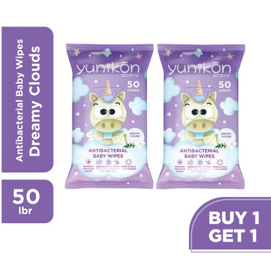 Yunikon Antibacterial Baby Wipes 50s BUY1GET1