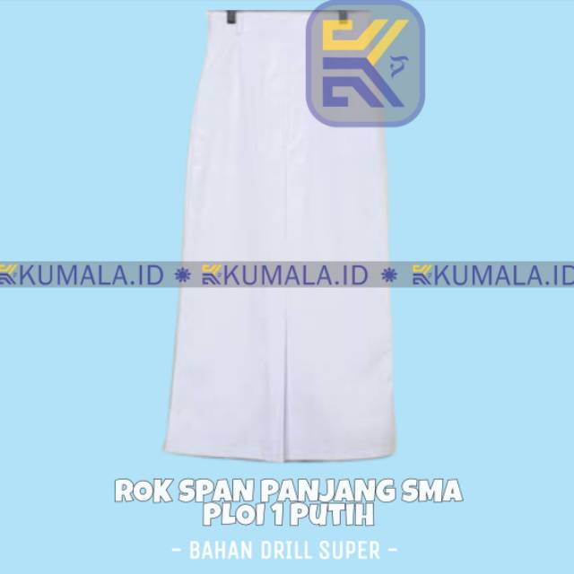 Seragam Sekolah Rok Panjang Span Putih SMA Belah 1 Rok SMA Rok Putih Bahan Drill Super ~ KUMALA