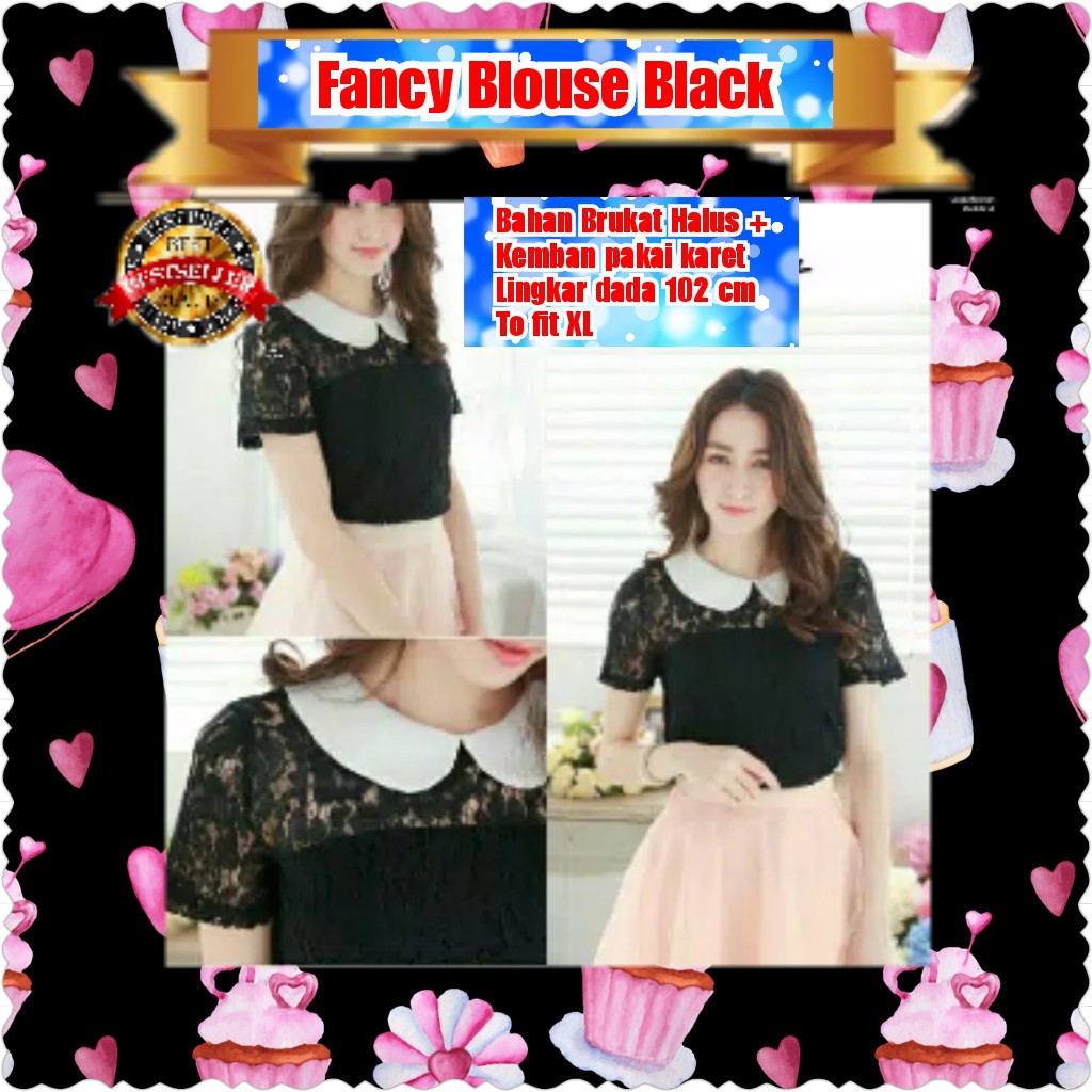 FANCY BLOUSE / WHITE / BLACK / TERPOPULER TERLARIS TERMURAH