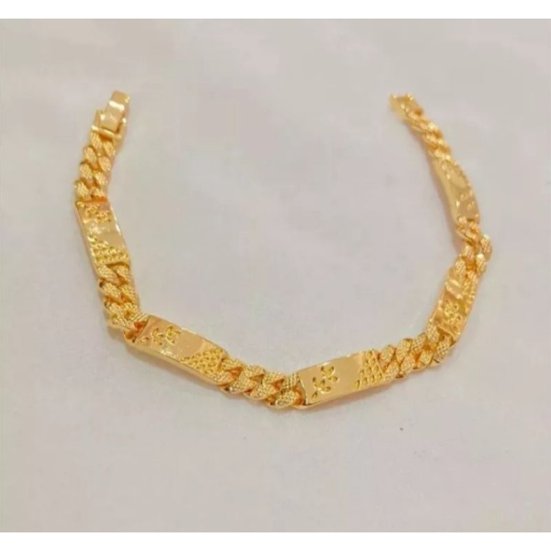 Gelang tangan titanium motif pelat dilapisi emas 24k fashion wanita modern anti luntur dan karat