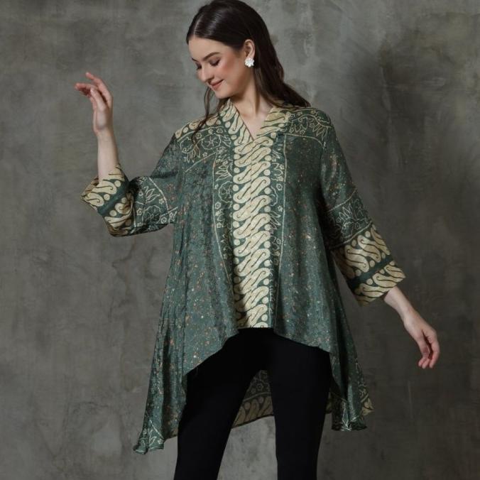 RINJANIE AVON - BLOUSE ALENA KALONG KERAH SAPHIRE GREEN