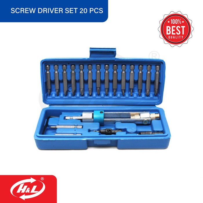 HL Screwdriver Set 20Pcs Obeng Bolak Balik Mata Bor Lengkap Koper