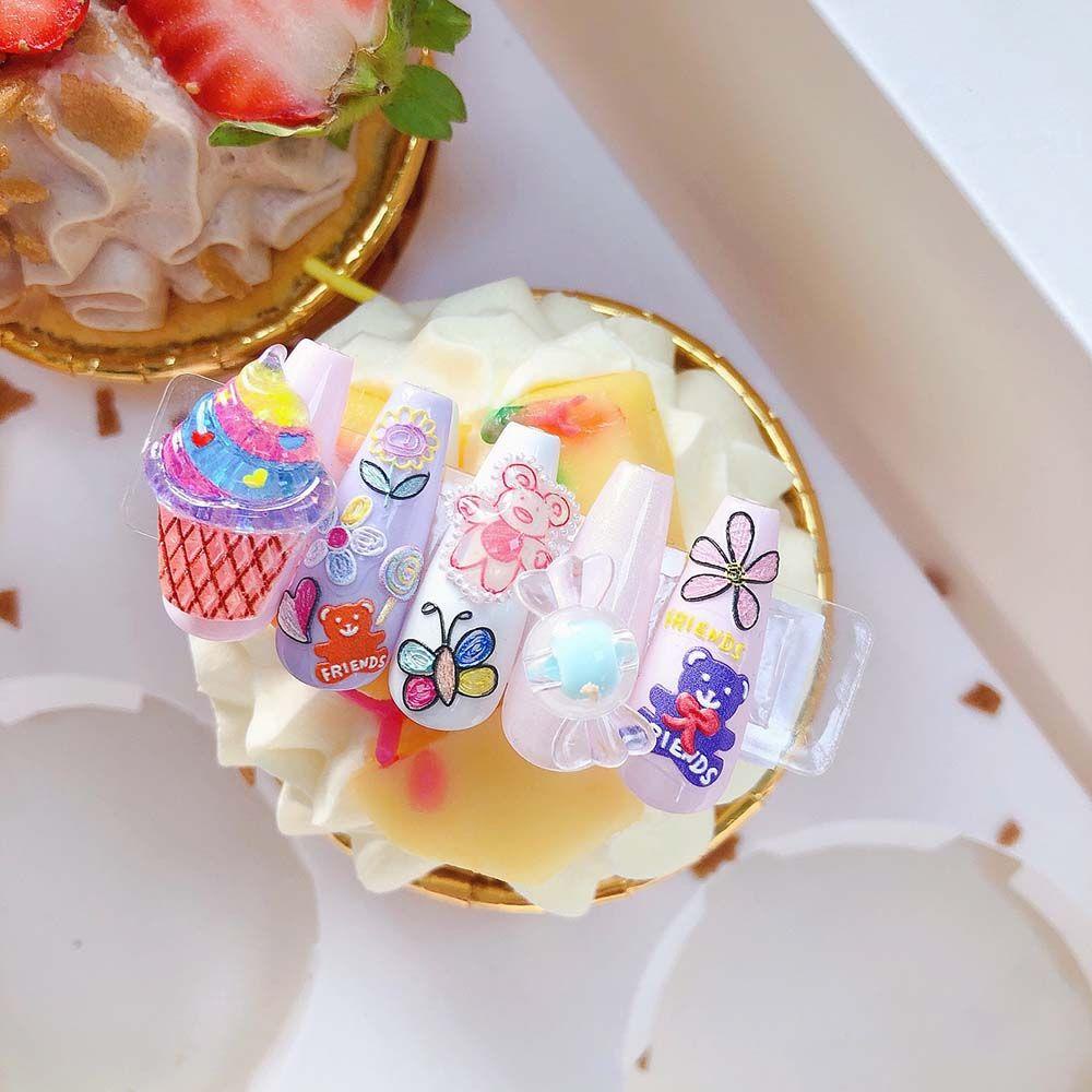 Agustina Stiker Nail Art Lucu Kartun Bunga Buah Kelinci Perekat Manikur Aksesoris