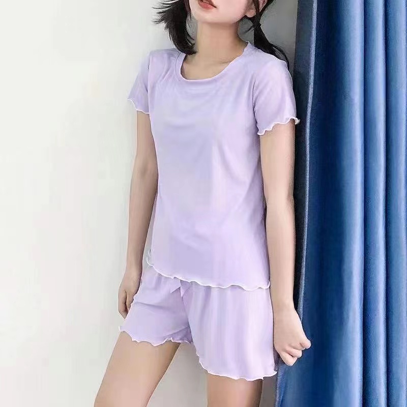 Korean Soft  1 Set Stretch Short-Sleeve Pajamas Satu Set Piyama Wanita C572-2