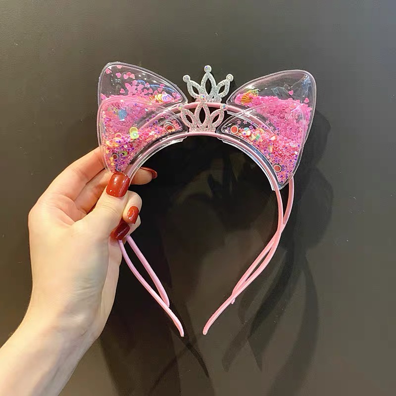 Bando Lucu Motif Telinga Kucing Aksen Payet untuk Bayi/Anak Perempuan