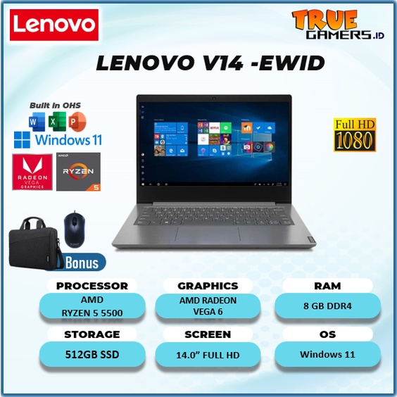 LAPTOP LENOVO V14  RYZEN 5 5500U RAM 8GB 512SSD WINDOWS 11+OHS