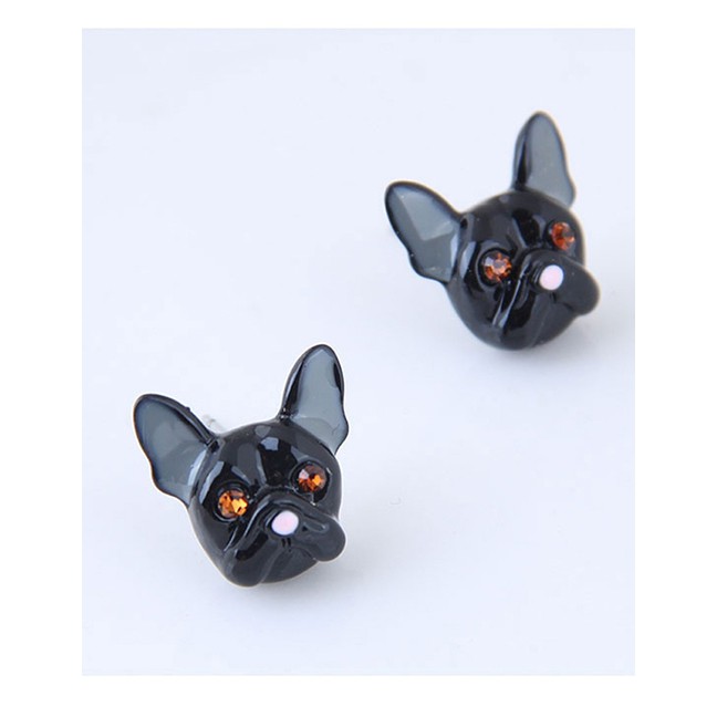 LRC Anting Tusuk Fashion Black Metal Black Dog Earrings A57437