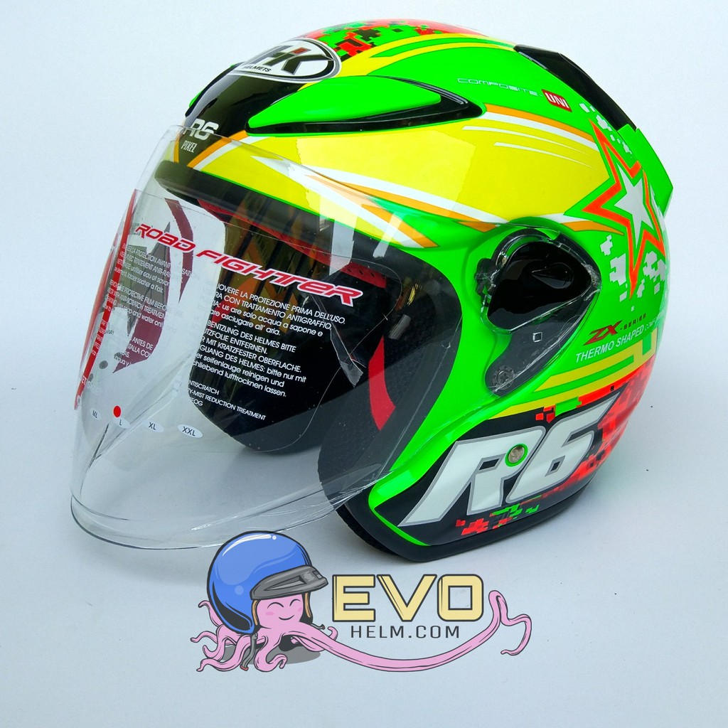 NHK R6 SE PIXEL GRAPHIC Half Face - Single Visor GREEN FLUO - ORANGE